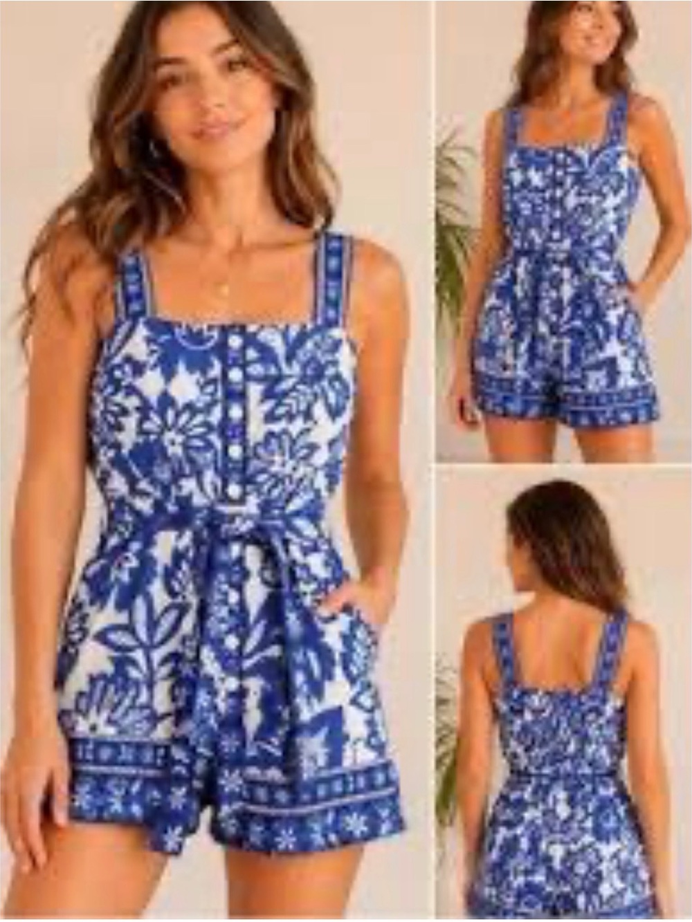 Rachel Zoe Blue and White Floral One-Piece Romper